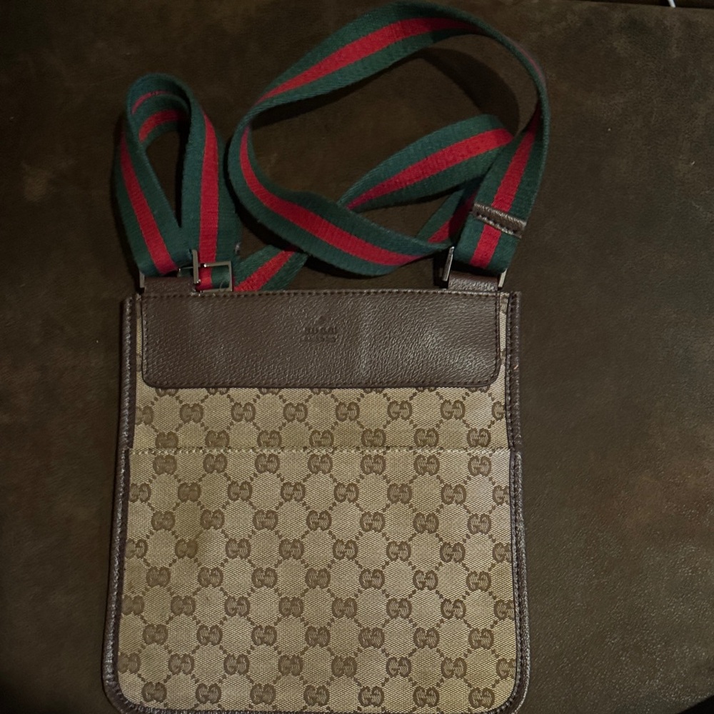 Tan and Green Messenger Bag